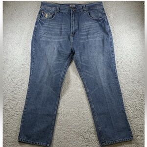 PHAT FARM Jeans Men's Zip Fly Embroidered Cotton Blue Denim 44x32 (Actual 42x30)